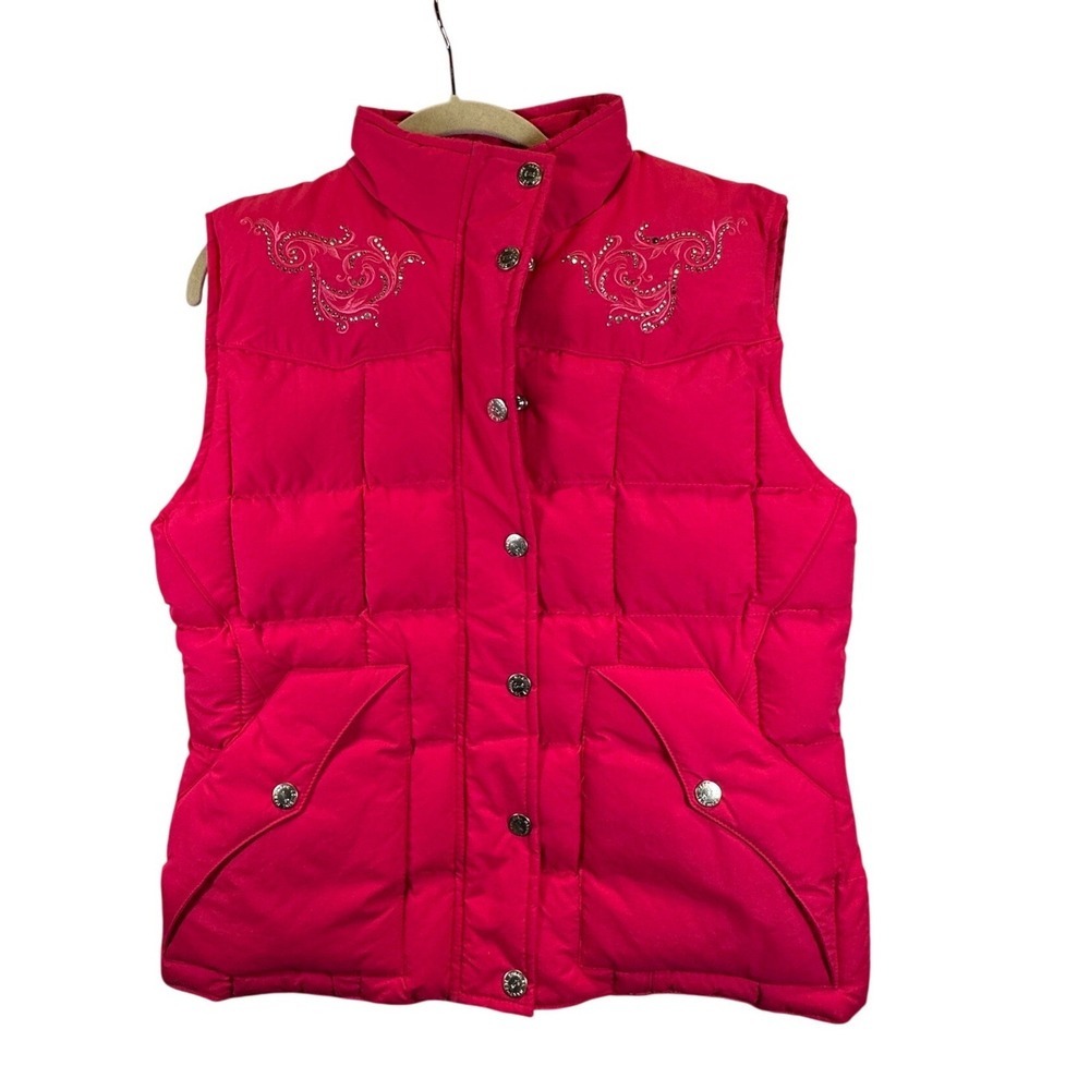 Cowgirl Hardware Pink Puffer Vest Rhinestone Horseshoe Western Embroidered Med